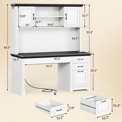 Scrivania direzionale Farmhouse Scrivania per ufficio domestico Cassetto per archivi Supporto per monitor Presa di corrente
