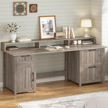 Scrivania direzionale Farmhouse Scrivania per ufficio domestico Cassetto per archivi Supporto per monitor Presa di corrente