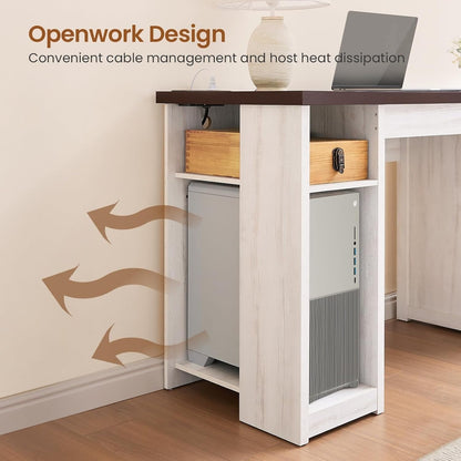 Scrivania direzionale Farmhouse Scrivania per ufficio domestico Cassetto per archivi Supporto per monitor Presa di corrente