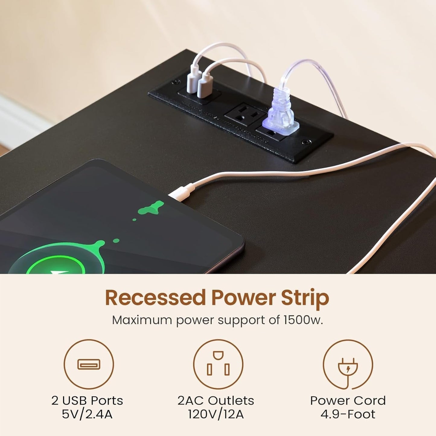 Scrivania direzionale Farmhouse Scrivania per ufficio domestico Cassetto per archivi Supporto per monitor Presa di corrente