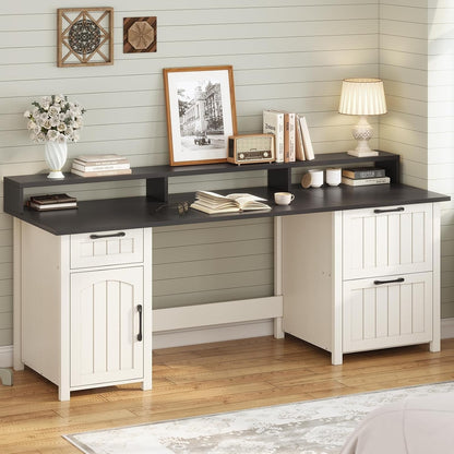 Scrivania direzionale Farmhouse Scrivania per ufficio domestico Cassetto per archivi Supporto per monitor Presa di corrente