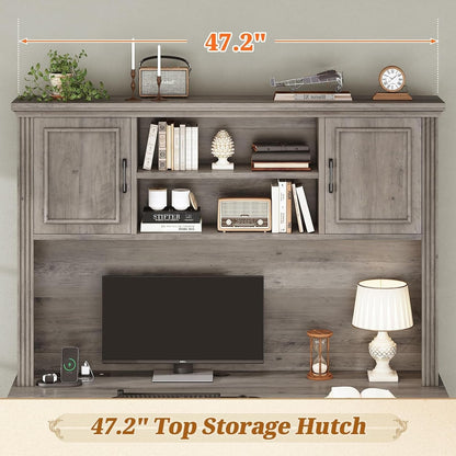 Scrivania direzionale Farmhouse Scrivania per ufficio domestico Cassetto per archivi Supporto per monitor Presa di corrente