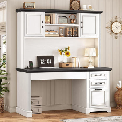 Scrivania direzionale Farmhouse Scrivania per ufficio domestico Cassetto per archivi Supporto per monitor Presa di corrente