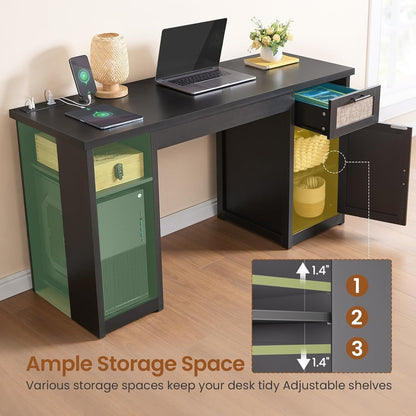 Scrivania direzionale Farmhouse Scrivania per ufficio domestico Cassetto per archivi Supporto per monitor Presa di corrente