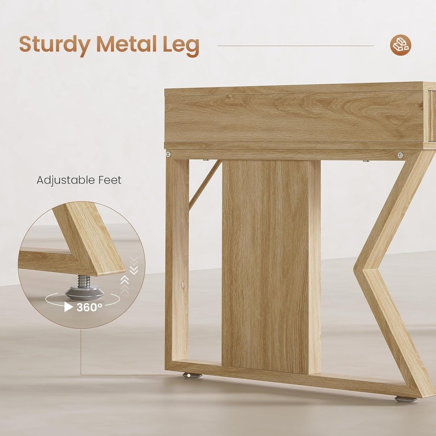 Scrivania direzionale Farmhouse Scrivania per ufficio domestico Cassetto per archivi Supporto per monitor Presa di corrente