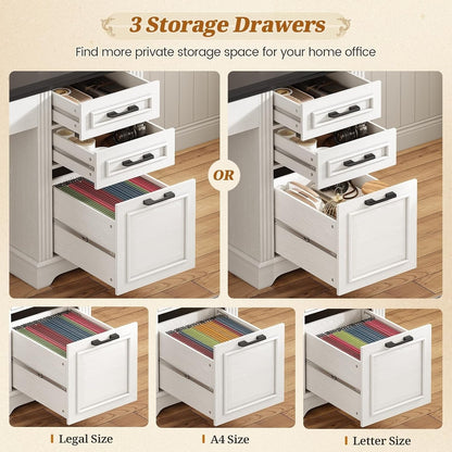 Scrivania direzionale Farmhouse Scrivania per ufficio domestico Cassetto per archivi Supporto per monitor Presa di corrente