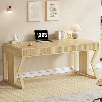 Scrivania direzionale Farmhouse Scrivania per ufficio domestico Cassetto per archivi Supporto per monitor Presa di corrente