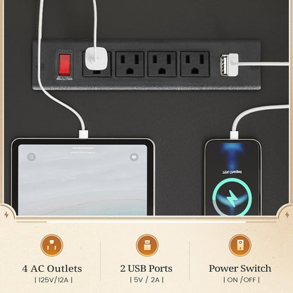 Scrivania direzionale Farmhouse Scrivania per ufficio domestico Cassetto per archivi Supporto per monitor Presa di corrente