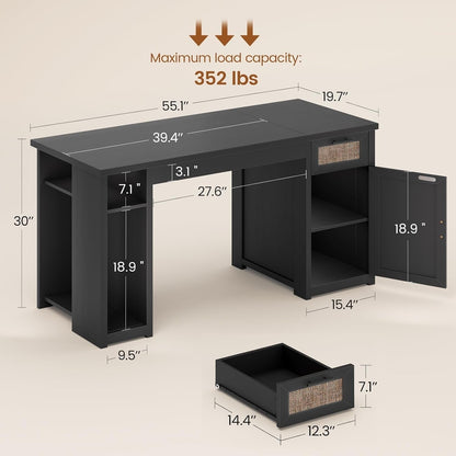 Scrivania direzionale Farmhouse Scrivania per ufficio domestico Cassetto per archivi Supporto per monitor Presa di corrente