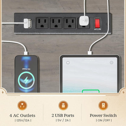 Scrivania direzionale Farmhouse Scrivania per ufficio domestico Cassetto per archivi Supporto per monitor Presa di corrente