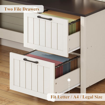 Scrivania direzionale Farmhouse Scrivania per ufficio domestico Cassetto per archivi Supporto per monitor Presa di corrente