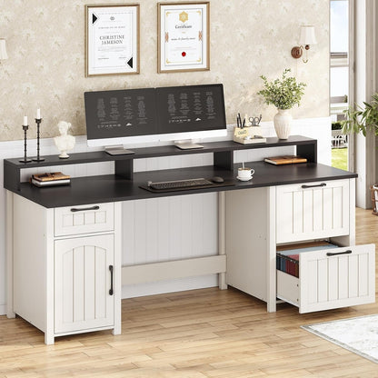 Scrivania direzionale Farmhouse Scrivania per ufficio domestico Cassetto per archivi Supporto per monitor Presa di corrente