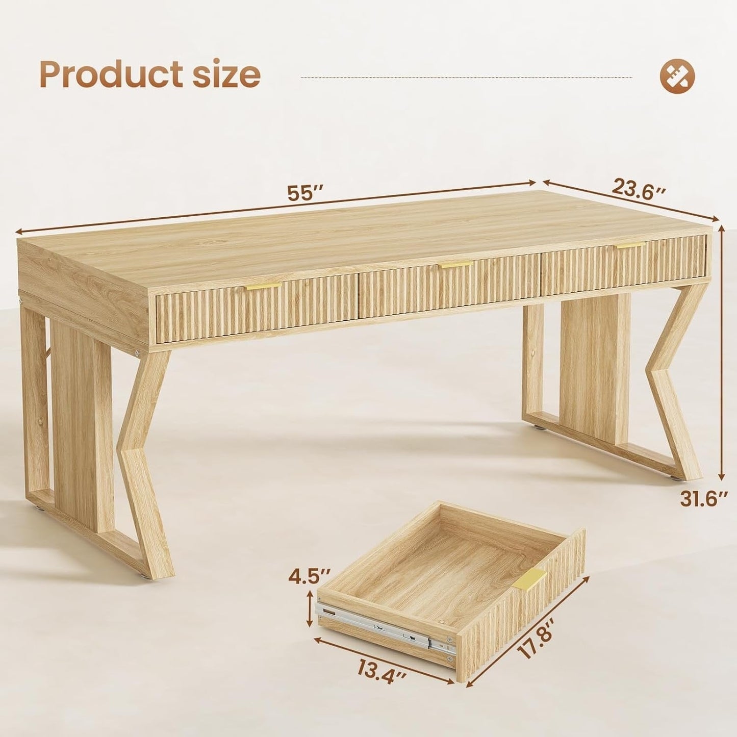 Scrivania direzionale Farmhouse Scrivania per ufficio domestico Cassetto per archivi Supporto per monitor Presa di corrente