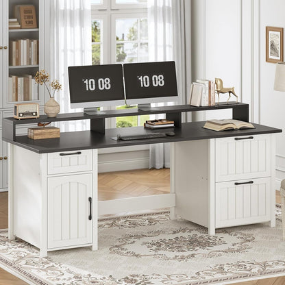 Scrivania direzionale Farmhouse Scrivania per ufficio domestico Cassetto per archivi Supporto per monitor Presa di corrente