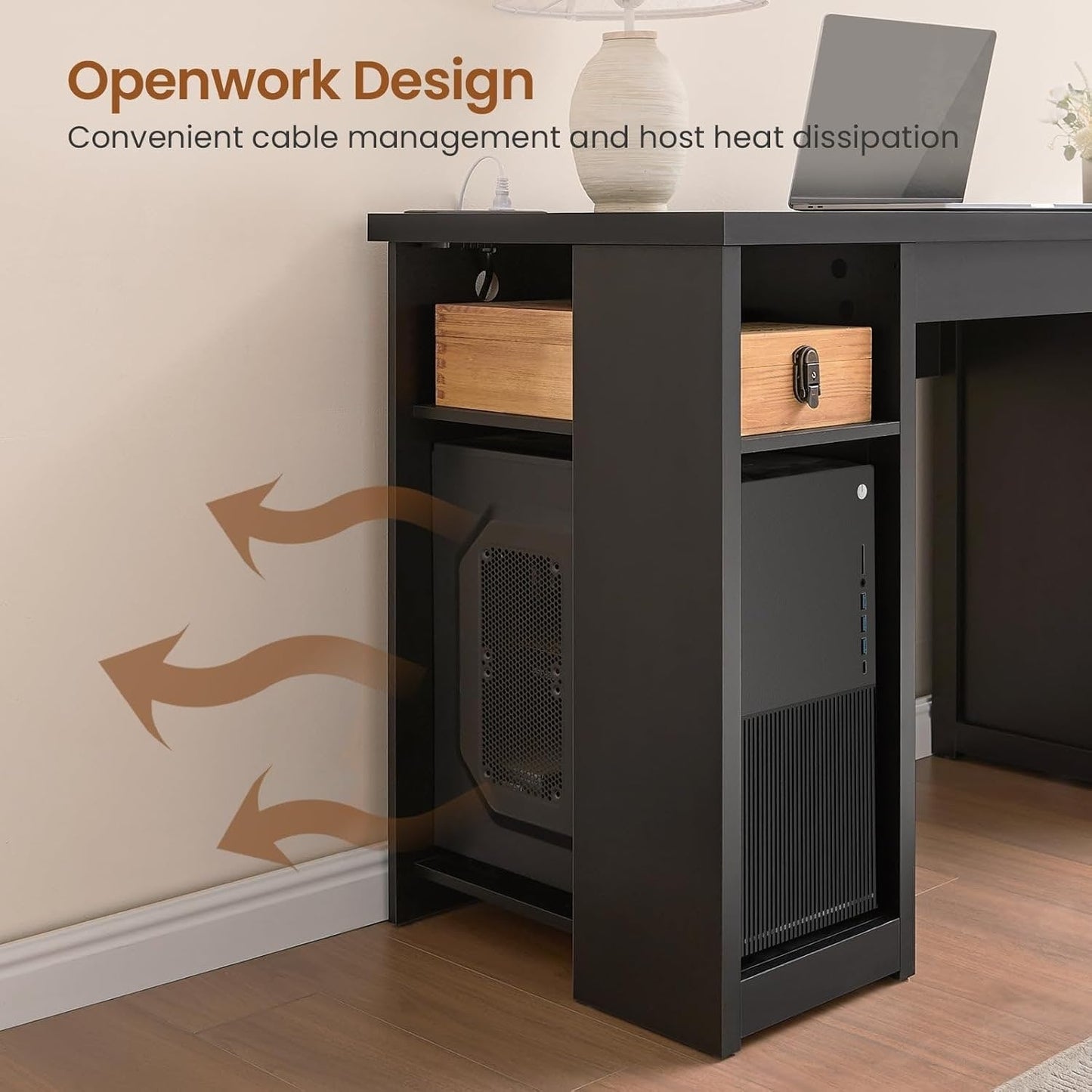 Scrivania direzionale Farmhouse Scrivania per ufficio domestico Cassetto per archivi Supporto per monitor Presa di corrente