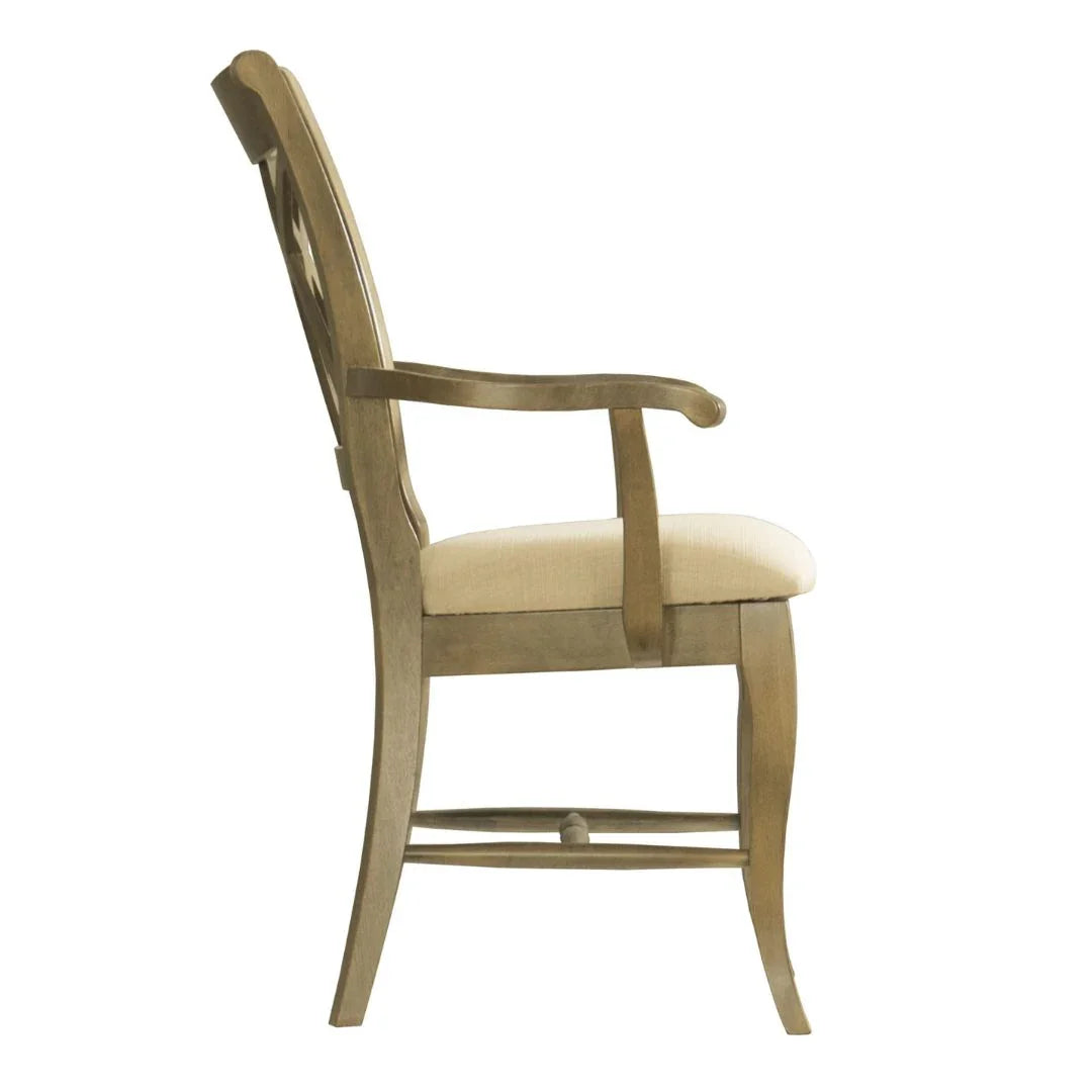 Sedia da pranzo imbottita in legno massello con schienale a doppia X