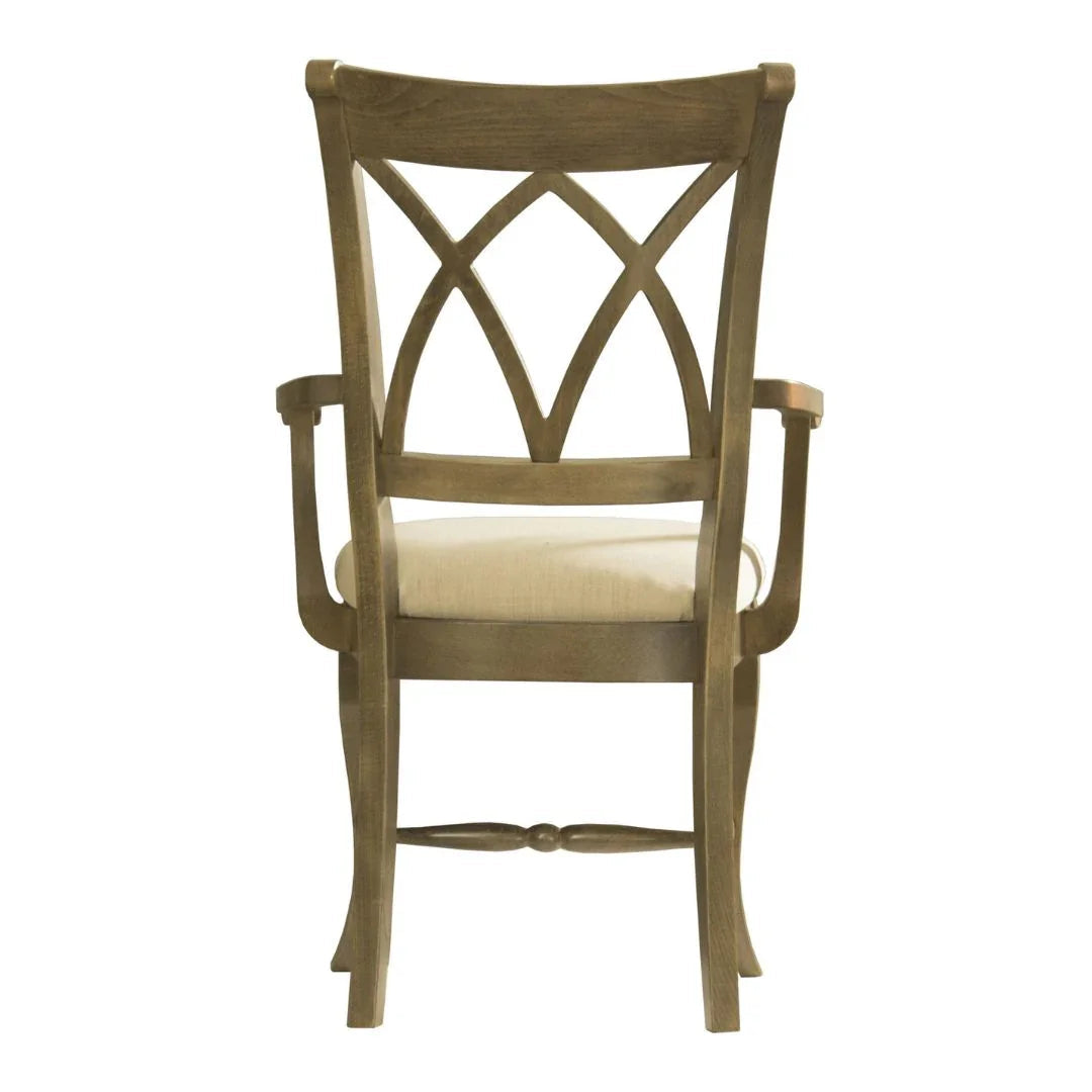 Sedia da pranzo imbottita in legno massello con schienale a doppia X