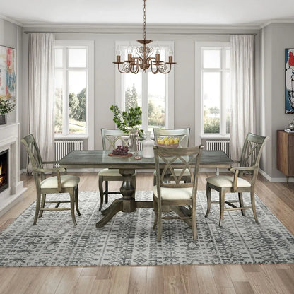 Sedia da pranzo imbottita in legno massello con schienale a doppia X