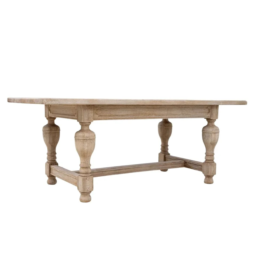 Tavolo da pranzo con balaustra tornita in rovere da fattoria, circa 1920