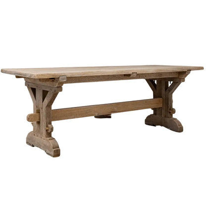 Tavolo da fattoria francese in rovere con cavalletto, circa 1940