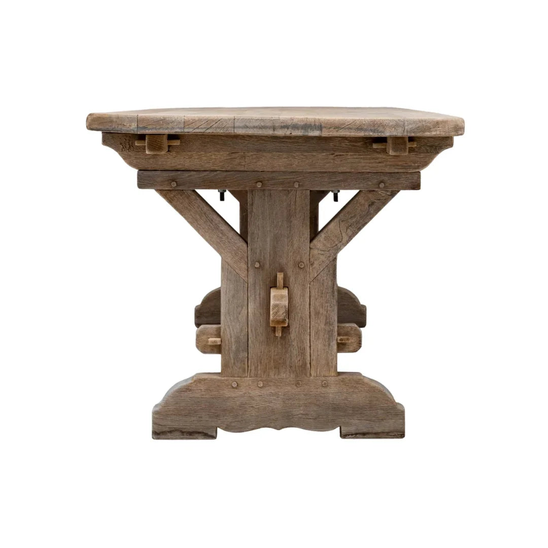 Tavolo da fattoria francese in rovere con cavalletto, circa 1940