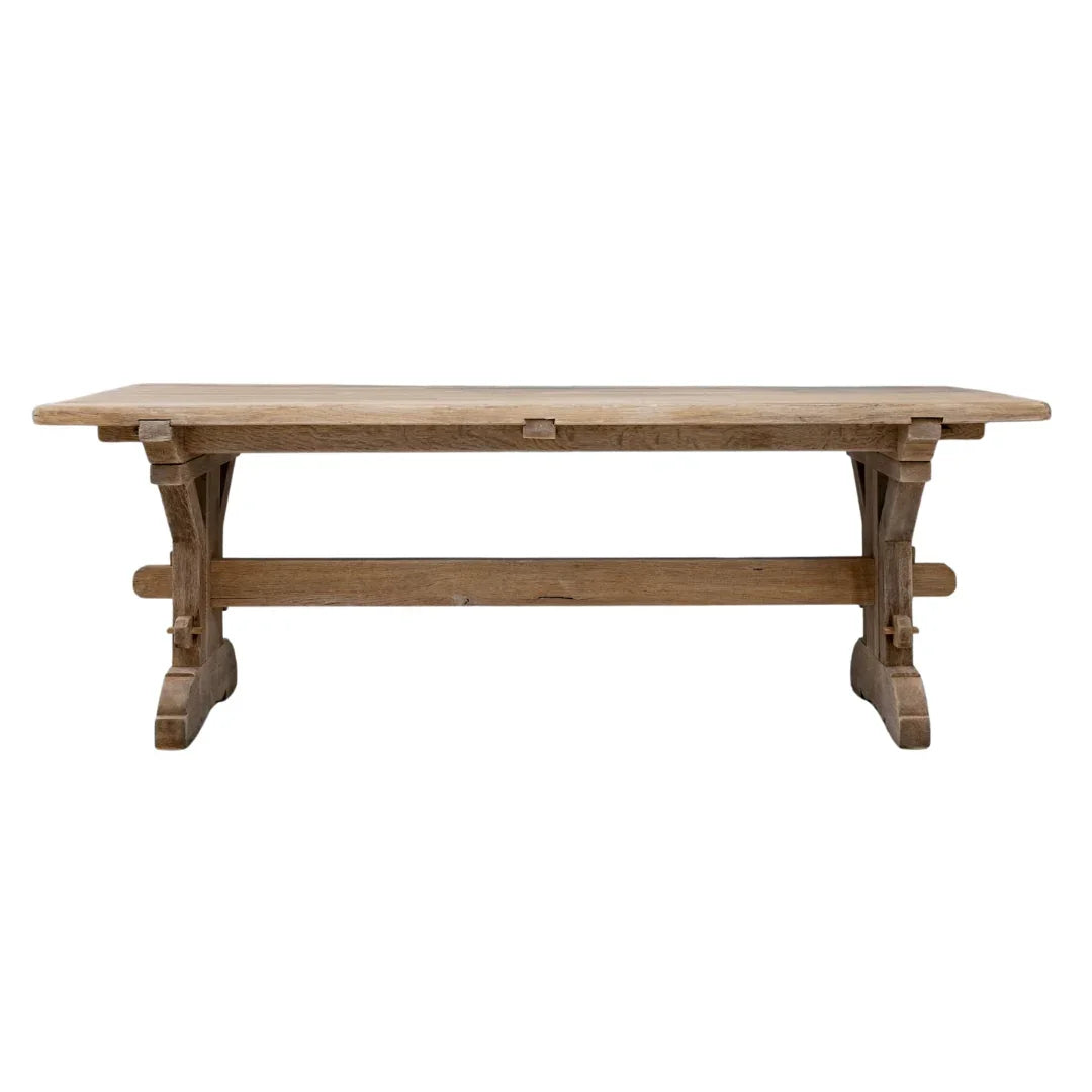 Tavolo da fattoria francese in rovere con cavalletto, circa 1940