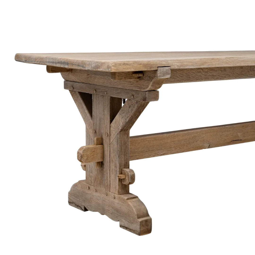 Tavolo da fattoria francese in rovere con cavalletto, circa 1940