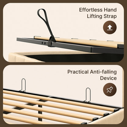 Struttura letto contenitore sollevabile, struttura letto imbottita con sistema di stoccaggio idraulico e testiera