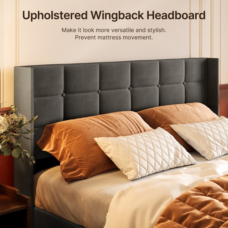 Struttura letto contenitore sollevabile, struttura letto imbottita con sistema di stoccaggio idraulico e testiera