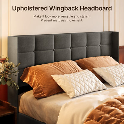 Struttura letto contenitore sollevabile, struttura letto imbottita con sistema di stoccaggio idraulico e testiera