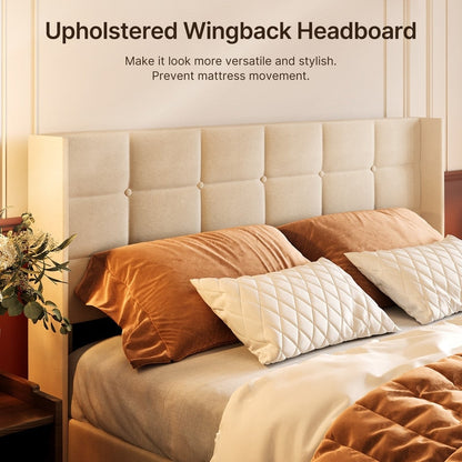 Struttura letto contenitore sollevabile, struttura letto imbottita con sistema di stoccaggio idraulico e testiera