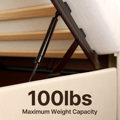 Struttura letto contenitore sollevabile, struttura letto imbottita con sistema di stoccaggio idraulico e testiera