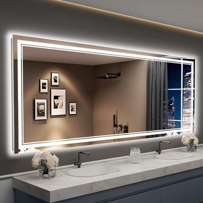 Specchio da bagno a parete in vetro temperato antiappannamento con illuminazione a LED anteriore e posteriore di dimensioni standard
