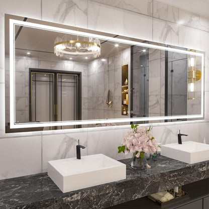 Specchio da bagno a parete in vetro temperato antiappannamento con illuminazione a LED anteriore e posteriore di dimensioni standard