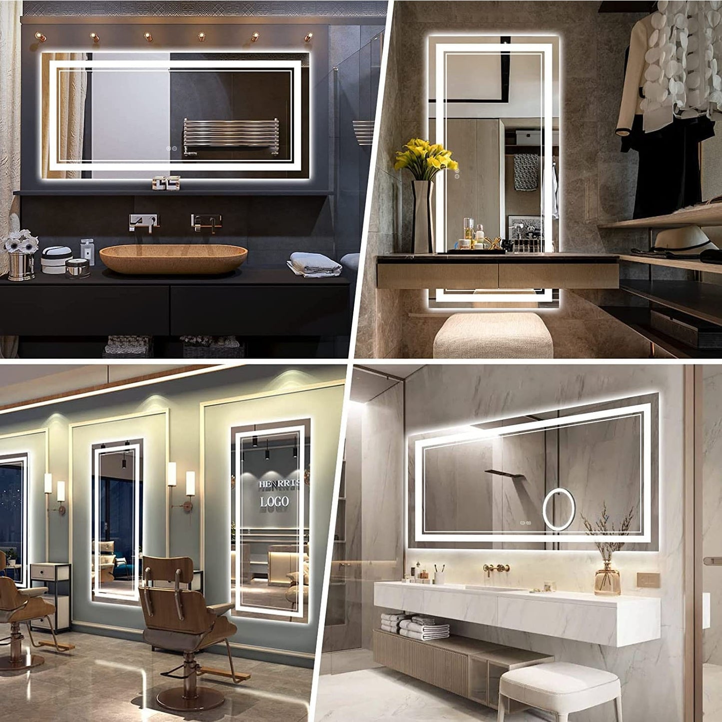 Specchio da bagno a parete in vetro temperato antiappannamento con illuminazione a LED anteriore e posteriore di dimensioni standard