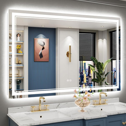 Specchio da bagno a parete in vetro temperato antiappannamento con illuminazione a LED anteriore e posteriore di dimensioni standard