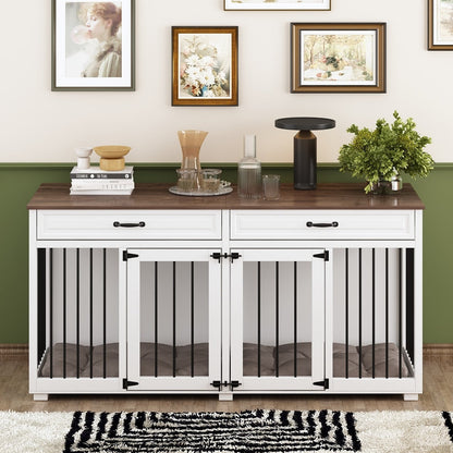 Trasportino per cani in stile mobile, cuccia per cani di grandi dimensioni in legno da 64,5 pollici