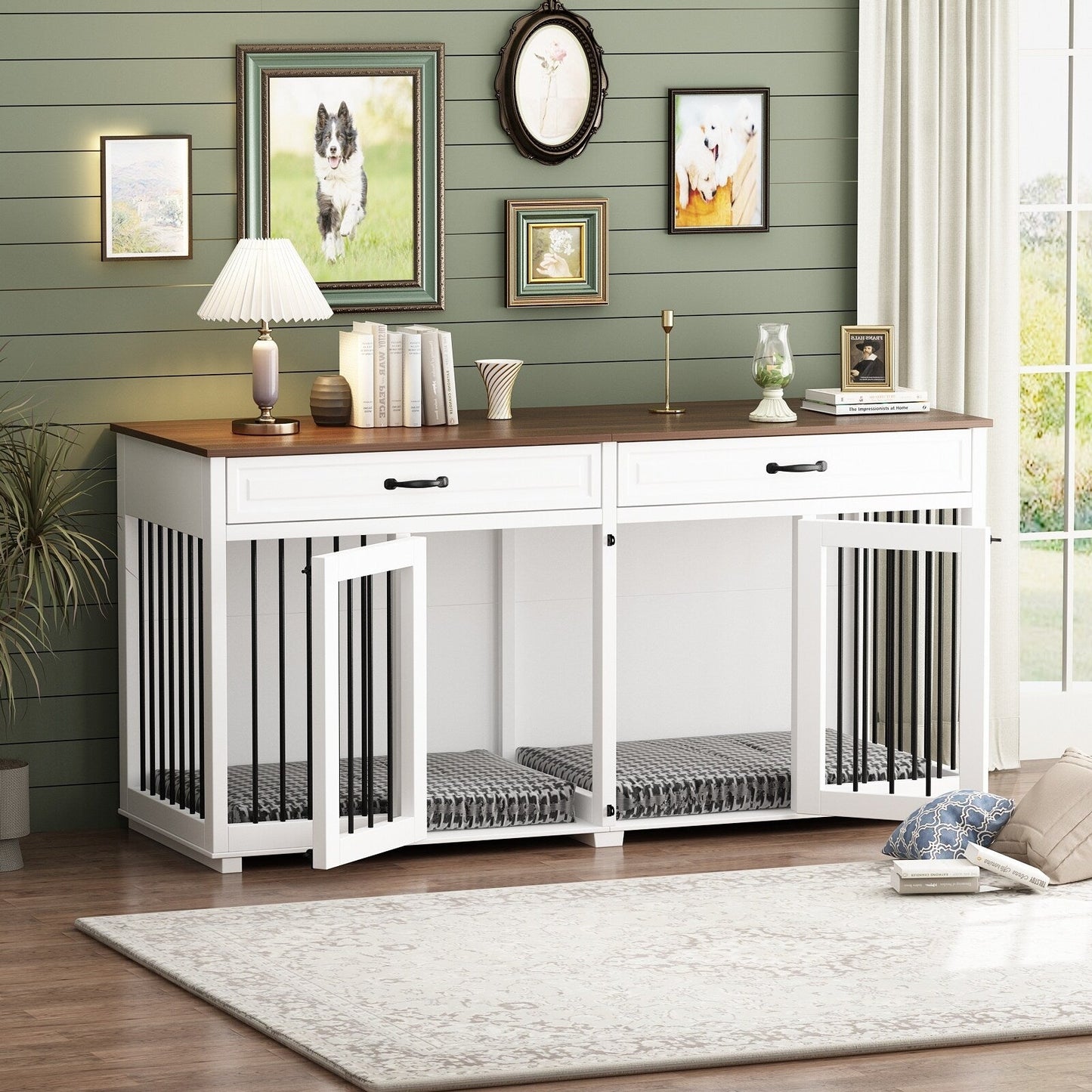 Trasportino per cani in stile mobile, cuccia per cani di grandi dimensioni in legno da 64,5 pollici