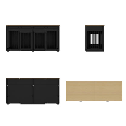 Trasportino per cani in stile mobile, cuccia per cani di grandi dimensioni in legno da 64,5 pollici