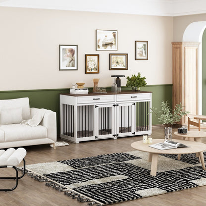 Trasportino per cani in stile mobile, cuccia per cani di grandi dimensioni in legno da 64,5 pollici