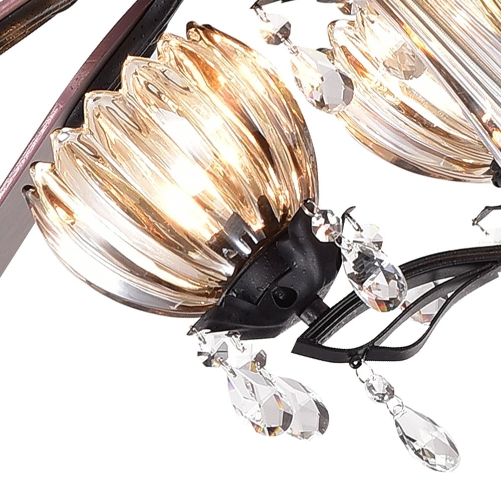 Ventilatore da soffitto Garlow nero opaco a 5 pale con lampadario a forma di coppe di fiori in cristallo (telecomando incluso) - Diametro 52 pollici