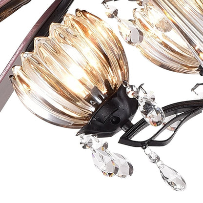 Ventilatore da soffitto Garlow nero opaco a 5 pale con lampadario a forma di coppe di fiori in cristallo (telecomando incluso) - Diametro 52 pollici