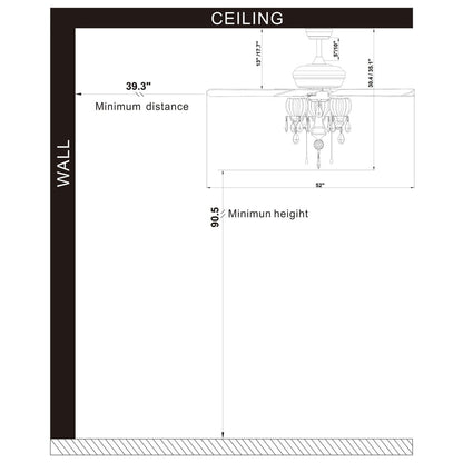 Ventilatore da soffitto Garlow nero opaco a 5 pale con lampadario a forma di coppe di fiori in cristallo (telecomando incluso) - Diametro 52 pollici