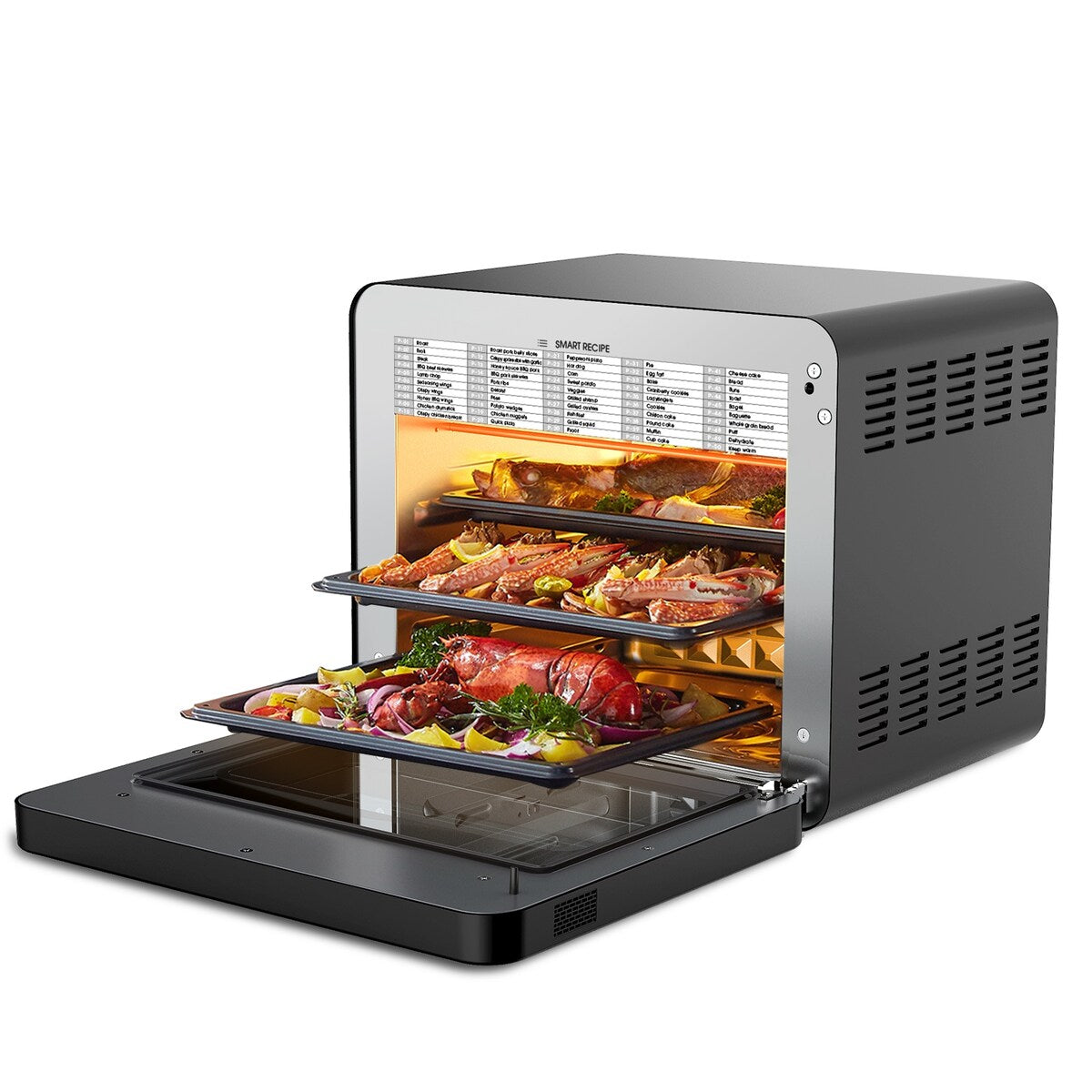 Forno combinato per toast con friggitrice ad aria e vapore Geek Chef da 26 QT, 50 preimpostazioni di cottura, acciaio inossidabile nero