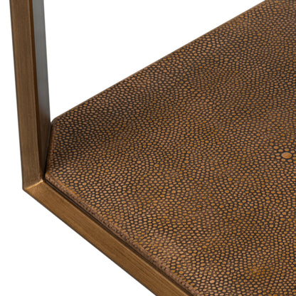 Tavolino laterale in ottone anticato con piano in vetro