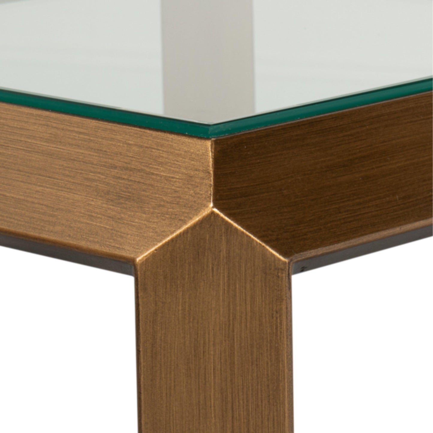 Tavolino laterale in ottone anticato con piano in vetro