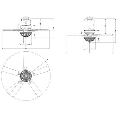 Ventilatore da soffitto Gliska Rustic Bronze a 5 pale con paralume in cristallo e illuminazione