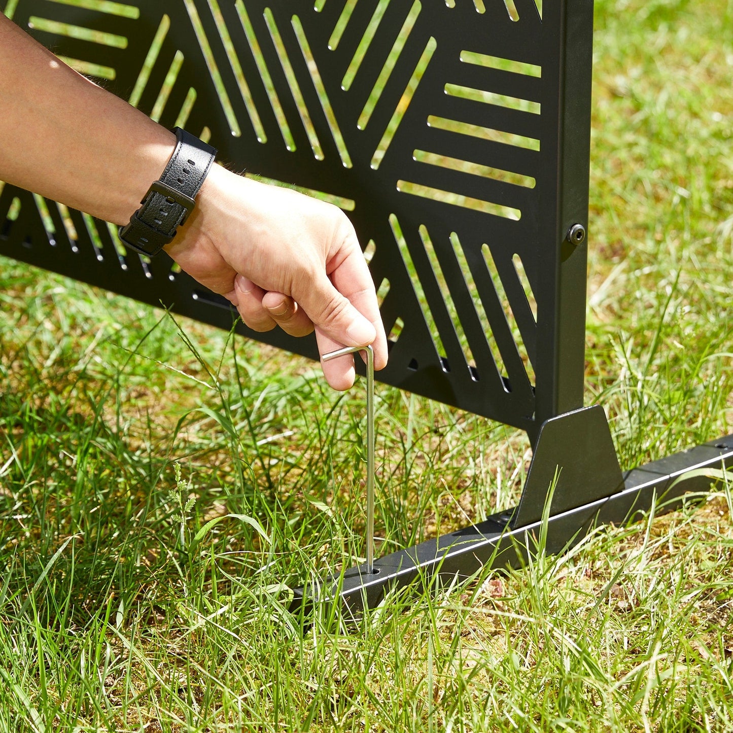 Glitzhome, recinzione divisoria per la privacy a 3 pannelli con motivo floreale zincato da 6 piedi