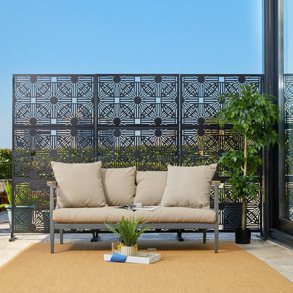 Glitzhome, recinzione divisoria per la privacy a 3 pannelli con motivo floreale zincato da 6 piedi