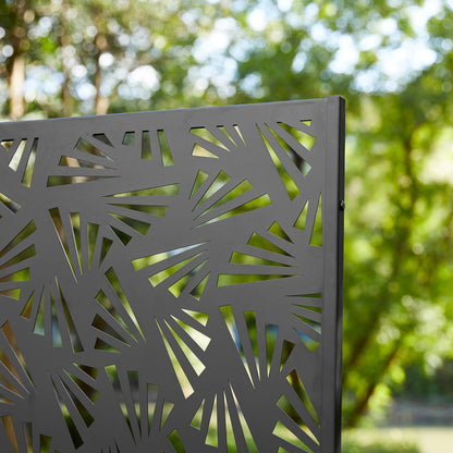 Glitzhome, recinzione divisoria per la privacy a 3 pannelli con motivo floreale zincato da 6 piedi